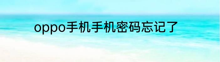 oppo手机手机密码忘记了