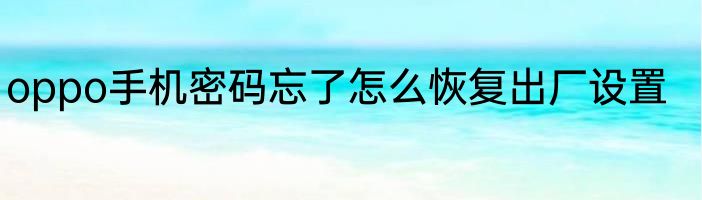 oppo手机密码忘了怎么恢复出厂设置