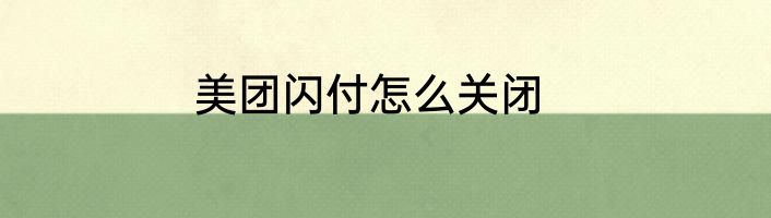 美团闪付怎么关闭