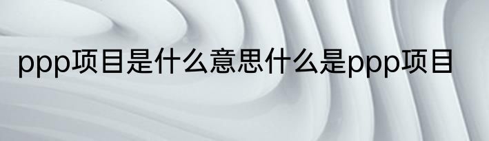 ppp项目是什么意思什么是ppp项目