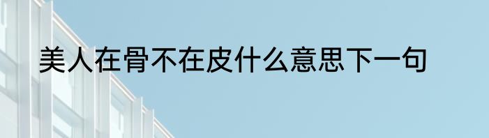 美人在骨不在皮什么意思下一句