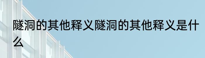 隧洞的其他释义隧洞的其他释义是什么