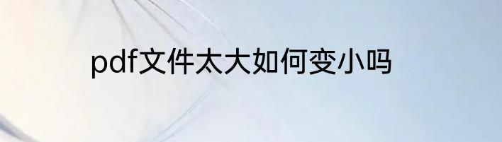 pdf文件太大如何变小吗