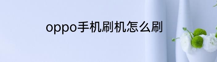 oppo手机刷机怎么刷