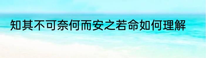 知其不可奈何而安之若命如何理解