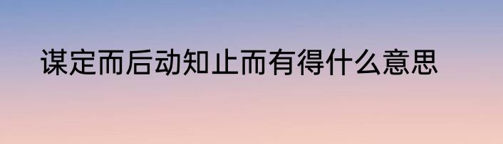 谋定而后动知止而有得什么意思