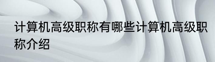 计算机高级职称有哪些计算机高级职称介绍