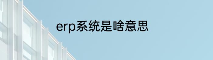 erp系统是啥意思