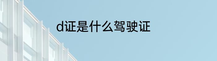 d证是什么驾驶证