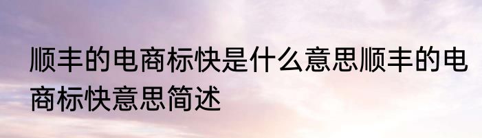 顺丰的电商标快是什么意思顺丰的电商标快意思简述