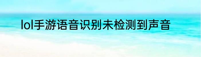 lol手游语音识别未检测到声音