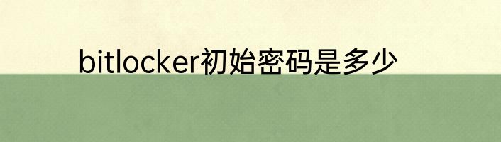 bitlocker初始密码是多少