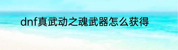 dnf真武动之魂武器怎么获得