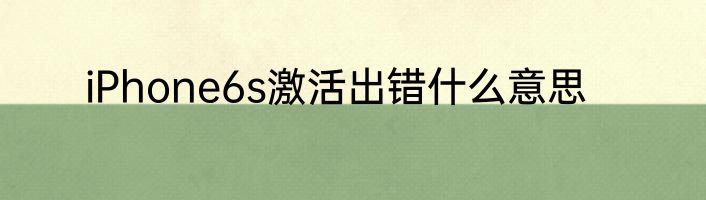iPhone6s激活出错什么意思