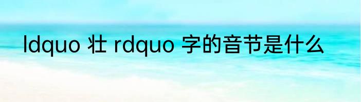 ldquo 壮 rdquo 字的音节是什么