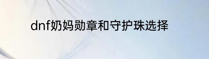 dnf奶妈勋章和守护珠选择
