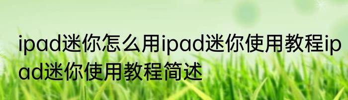 ipad迷你怎么用ipad迷你使用教程ipad迷你使用教程简述