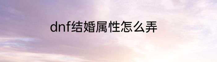 dnf结婚属性怎么弄
