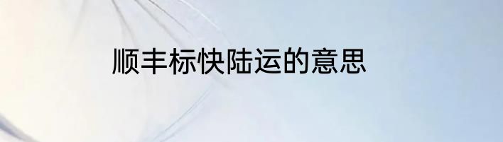 顺丰标快陆运的意思