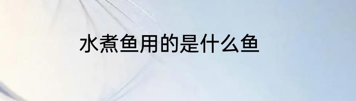 水煮鱼用的是什么鱼