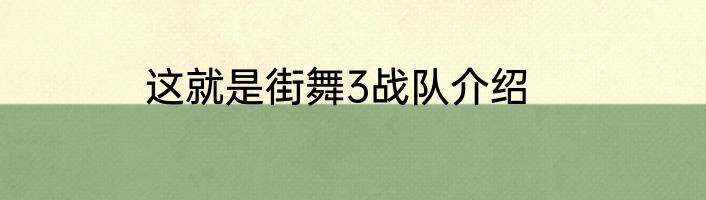 这就是街舞3战队介绍