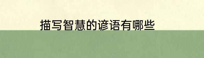 描写智慧的谚语有哪些