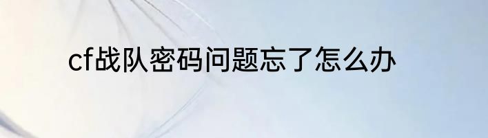 cf战队密码问题忘了怎么办