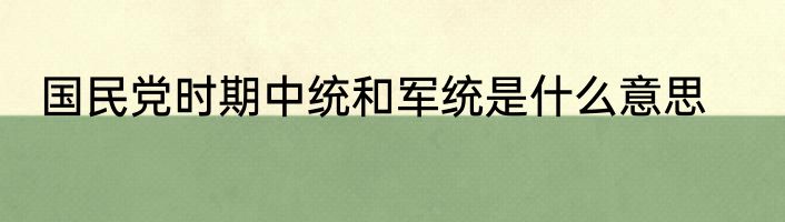 国民党时期中统和军统是什么意思