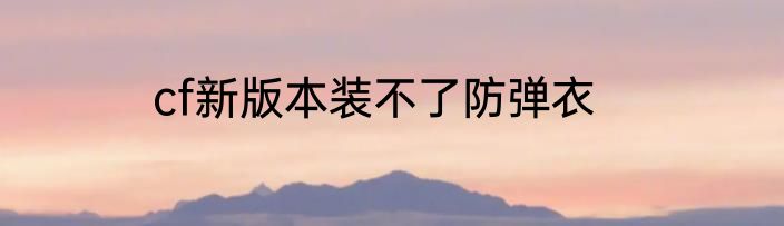 cf新版本装不了防弹衣