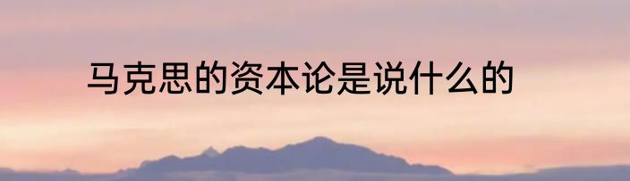 马克思的资本论是说什么的