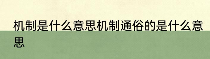 机制是什么意思机制通俗的是什么意思