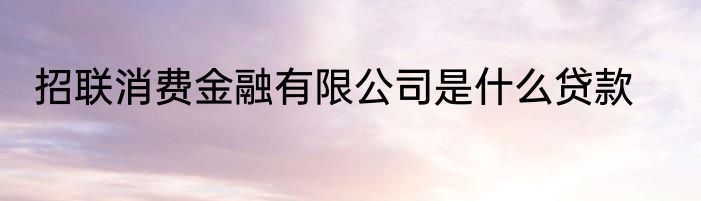 招联消费金融有限公司是什么贷款