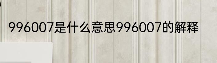 996007是什么意思996007的解释