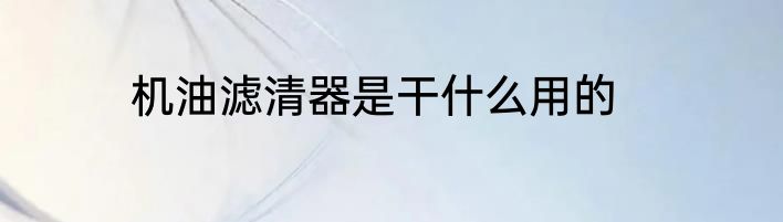 机油滤清器是干什么用的