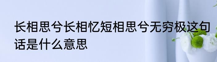 长相思兮长相忆短相思兮无穷极这句话是什么意思
