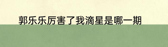 郭乐乐厉害了我滴星是哪一期