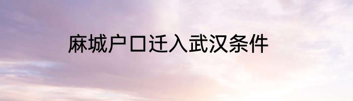 麻城户口迁入武汉条件