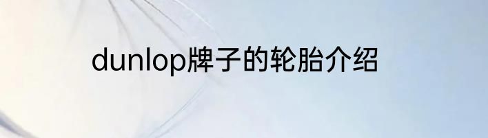 dunlop牌子的轮胎介绍