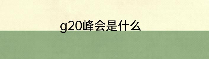 g20峰会是什么