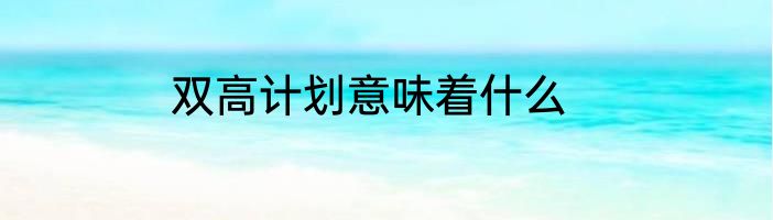双高计划意味着什么