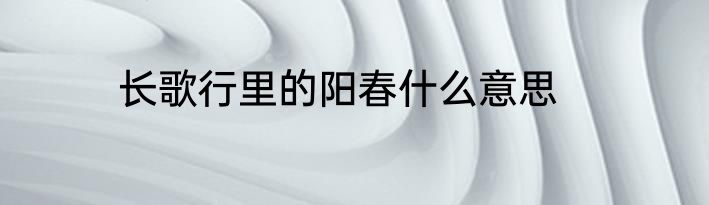 长歌行里的阳春什么意思