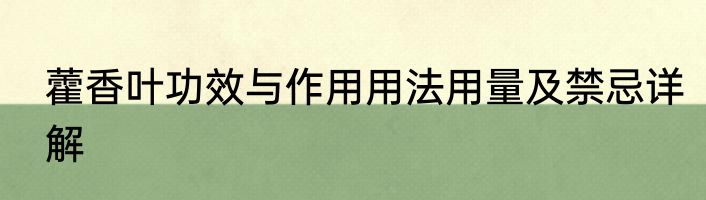 藿香叶功效与作用用法用量及禁忌详解