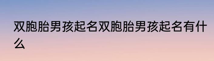 双胞胎男孩起名双胞胎男孩起名有什么