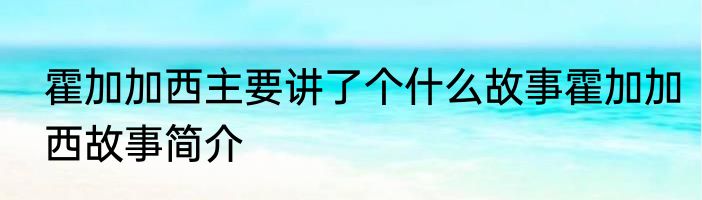 霍加加西主要讲了个什么故事霍加加西故事简介