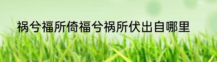 祸兮福所倚福兮祸所伏出自哪里