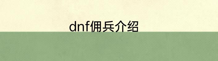 dnf佣兵介绍