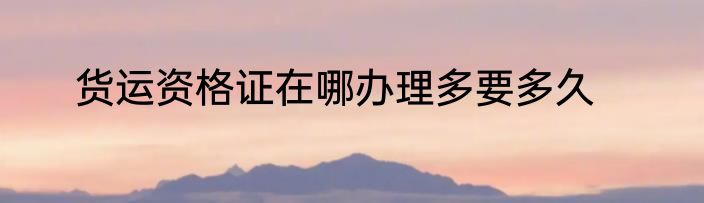 货运资格证在哪办理多要多久