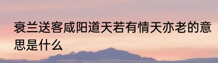 衰兰送客咸阳道天若有情天亦老的意思是什么
