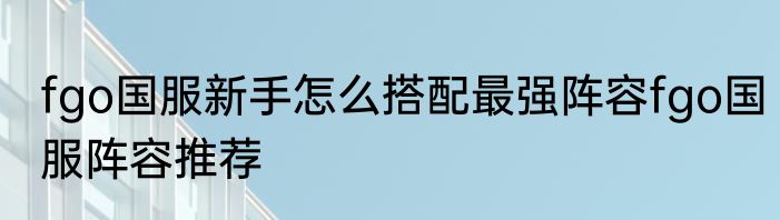 fgo国服新手怎么搭配最强阵容fgo国服阵容推荐