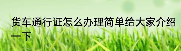货车通行证怎么办理简单给大家介绍一下